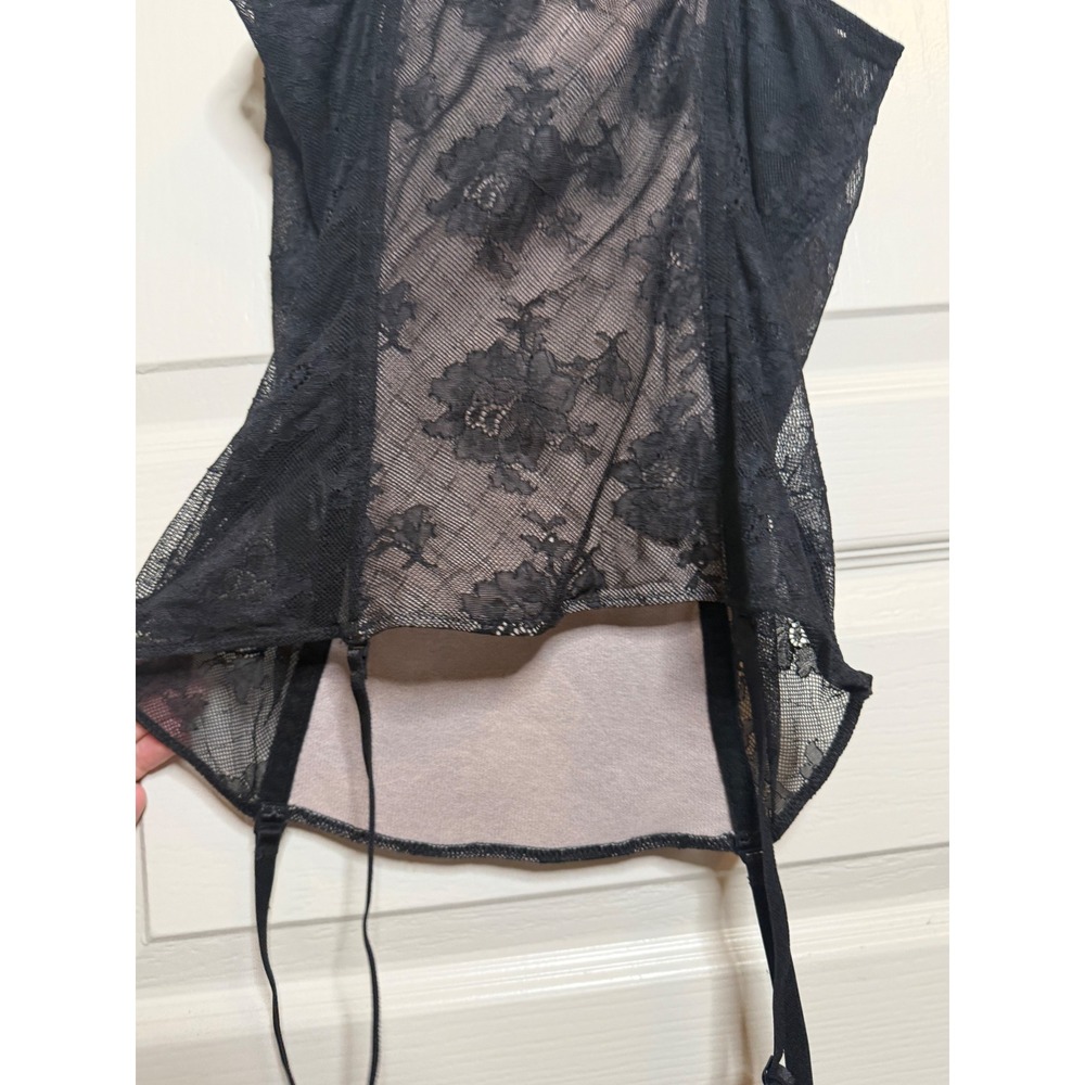 Intimissimi Size 4 US 36B/C Black Nude Floral Lace Bustier Corset Top w/ Garters - Picture 7 of 7